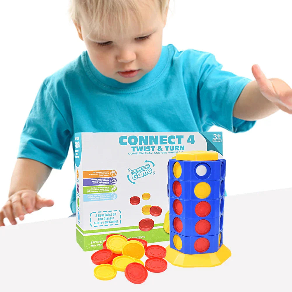 3D Twist Four-in-a-Row strategy board game showing vertical gameplay with colorful game pieces