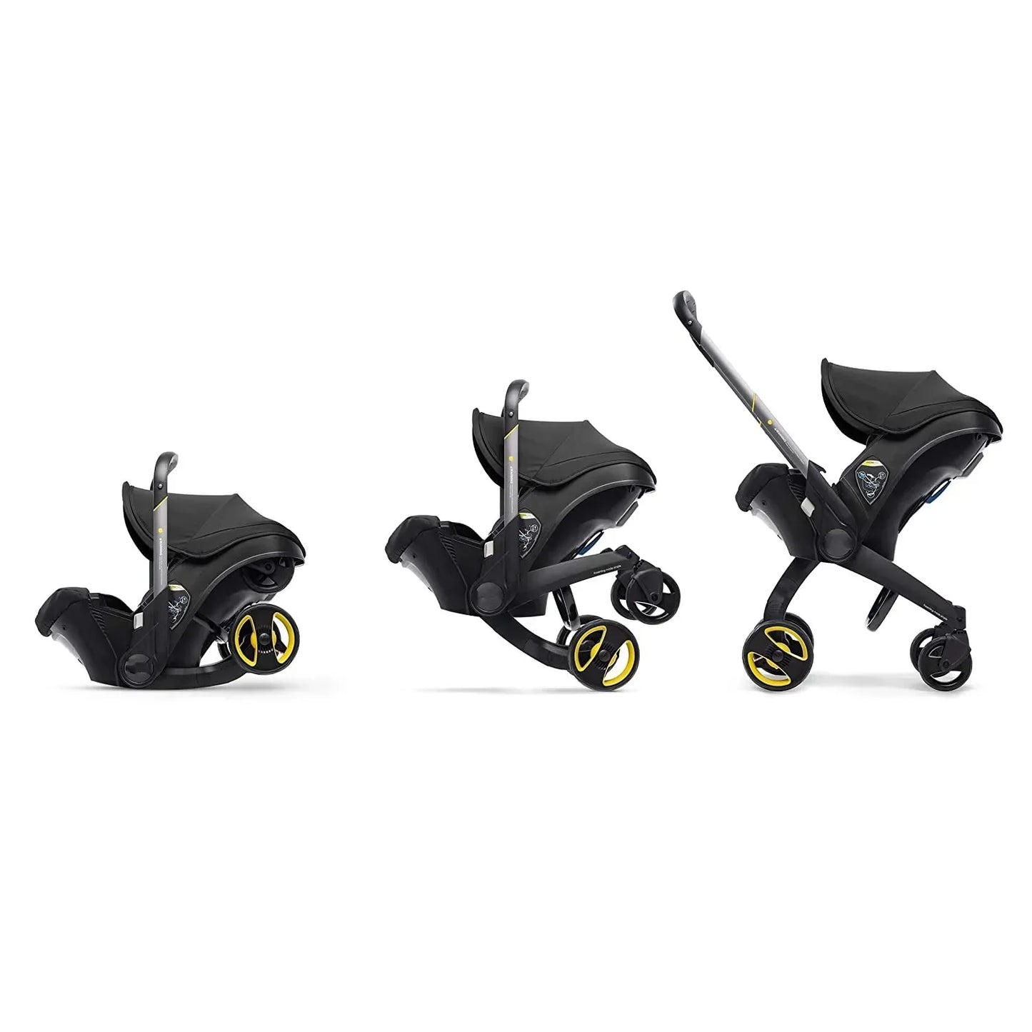 Foldable 4-in-1 baby stroller and car seat combo, lightweight for easy transport, with adjustable handle.