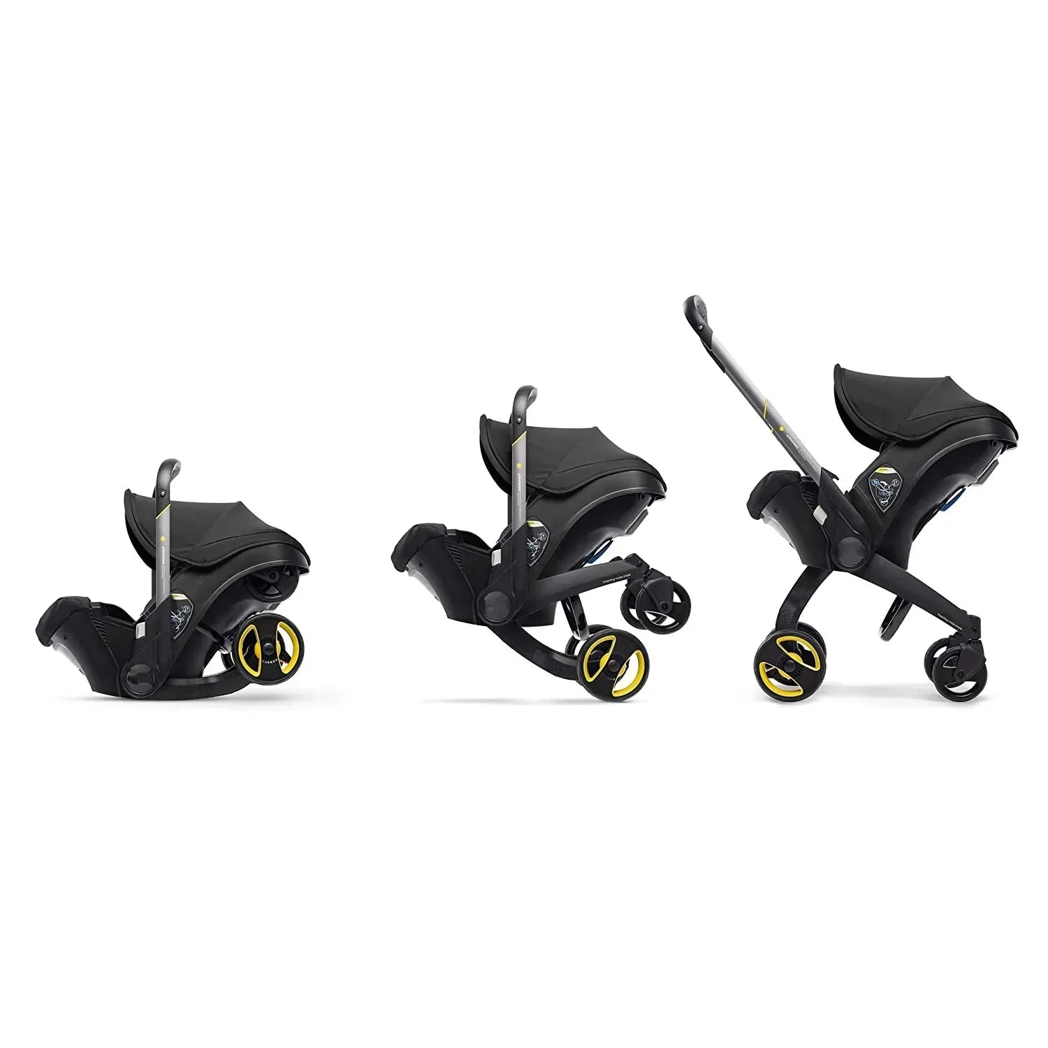Foldable 4-in-1 baby stroller and car seat combo, lightweight for easy transport, with adjustable handle.