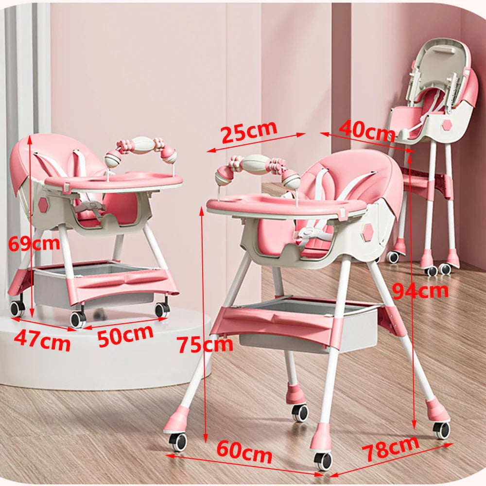 Side view of the 4-in-1 baby high chair, showing sturdy construction and modern design.