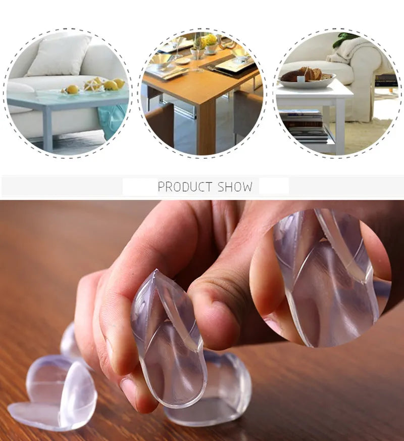 Toddler safety corner protectors, clear and soft, for tables and cabinets