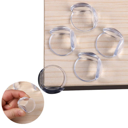 Close-up of clear silicone corner protector, showing soft, child-safe design