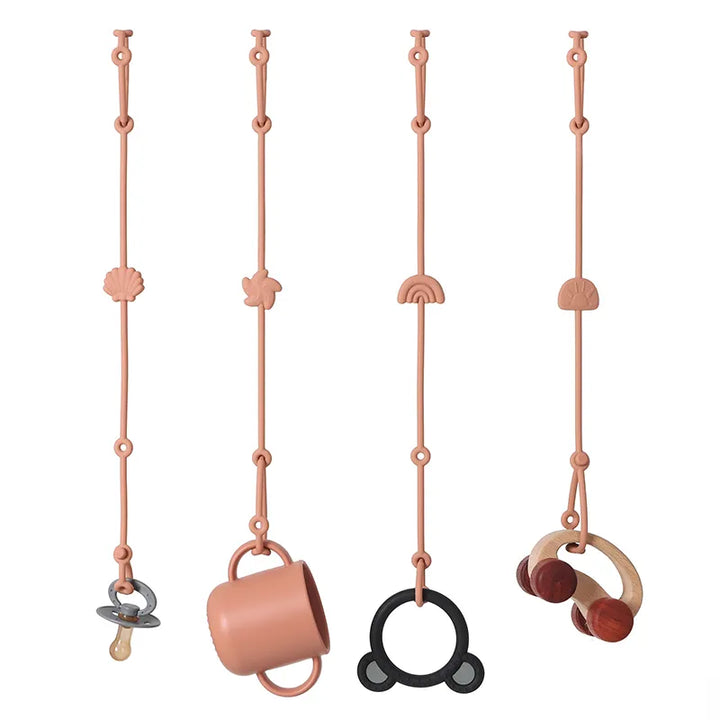 Stroller accessories: 4 colorful silicone toy safety straps, chewable & anti-lost for baby.