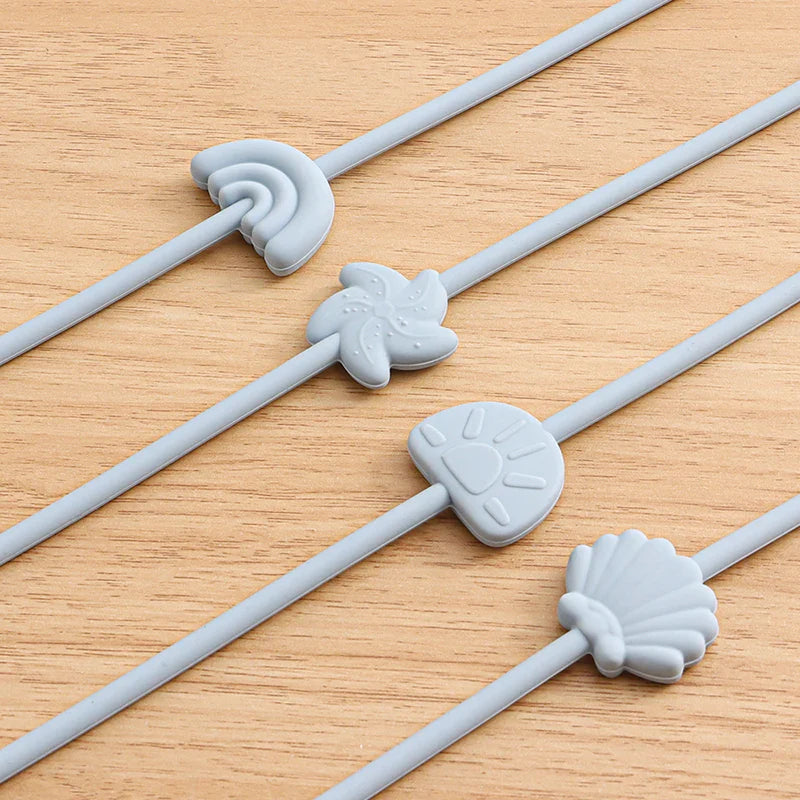 Anti-lost silicone baby toy straps (4 Pcs) for pacifiers & teethers, keeping them clean & safe.