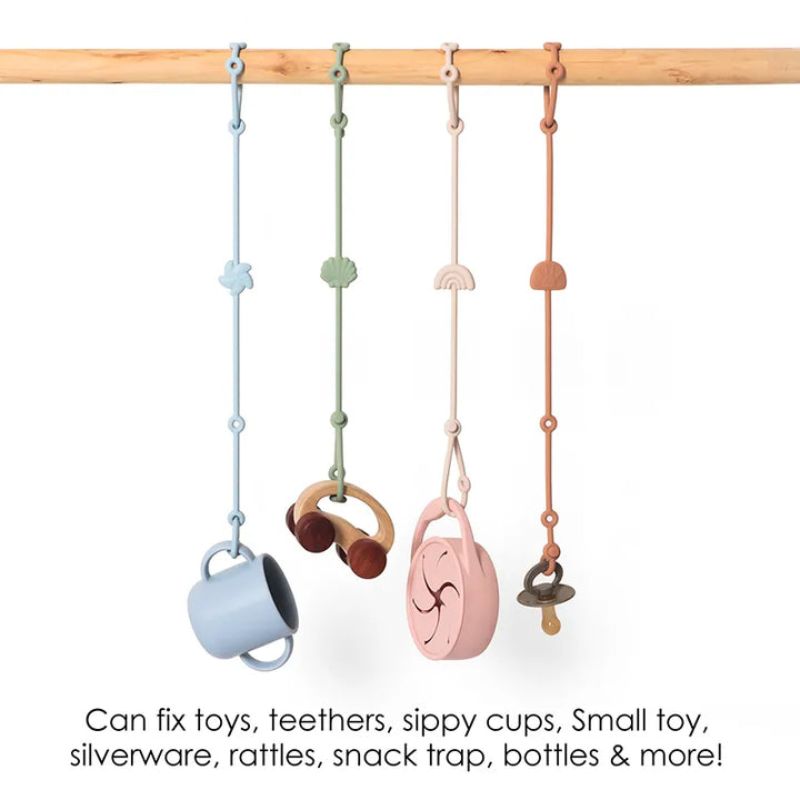Colorful, chewable silicone toy safety straps; anti-lost baby gear for secure playtime on-the-go.