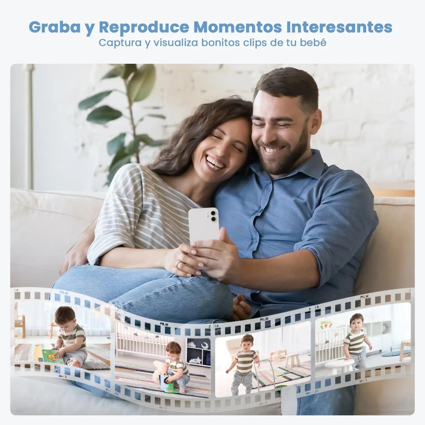 Baby safety monitor with 2K pan/tilt/zoom camera, 5-inch screen, temperature/humidity sensors, and lullaby function.