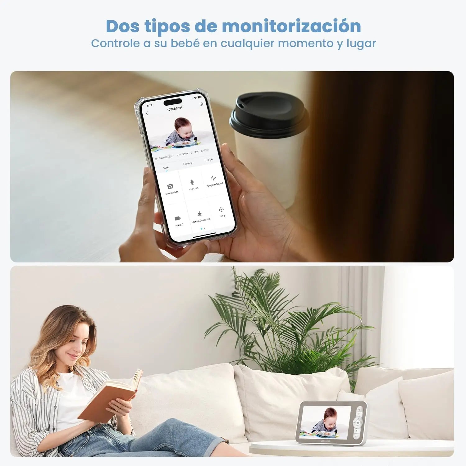 Parenting tech: 5-inch HD baby monitor with 2K camera, motion tracking, and remote app control for nursery.