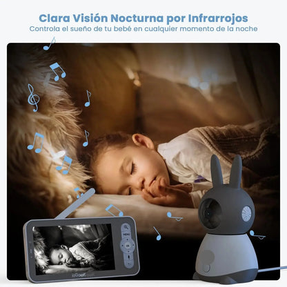 Advanced baby monitor with a 5" screen, 2K PTZ camera, motion tracking, and full app control for modern parenting.