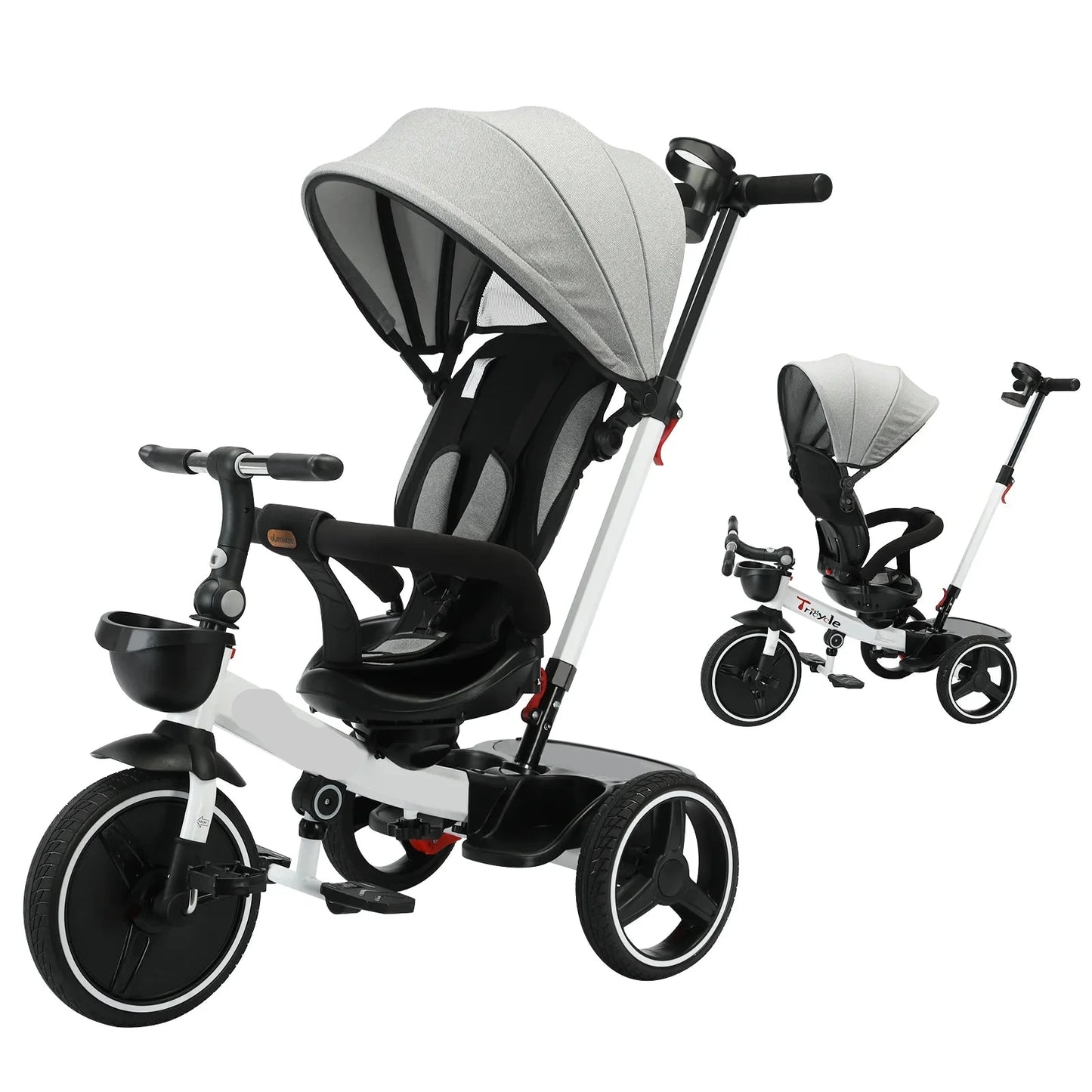5-in-1 toddler push tricycle with adjustable canopy & storage basket for ages 1-5