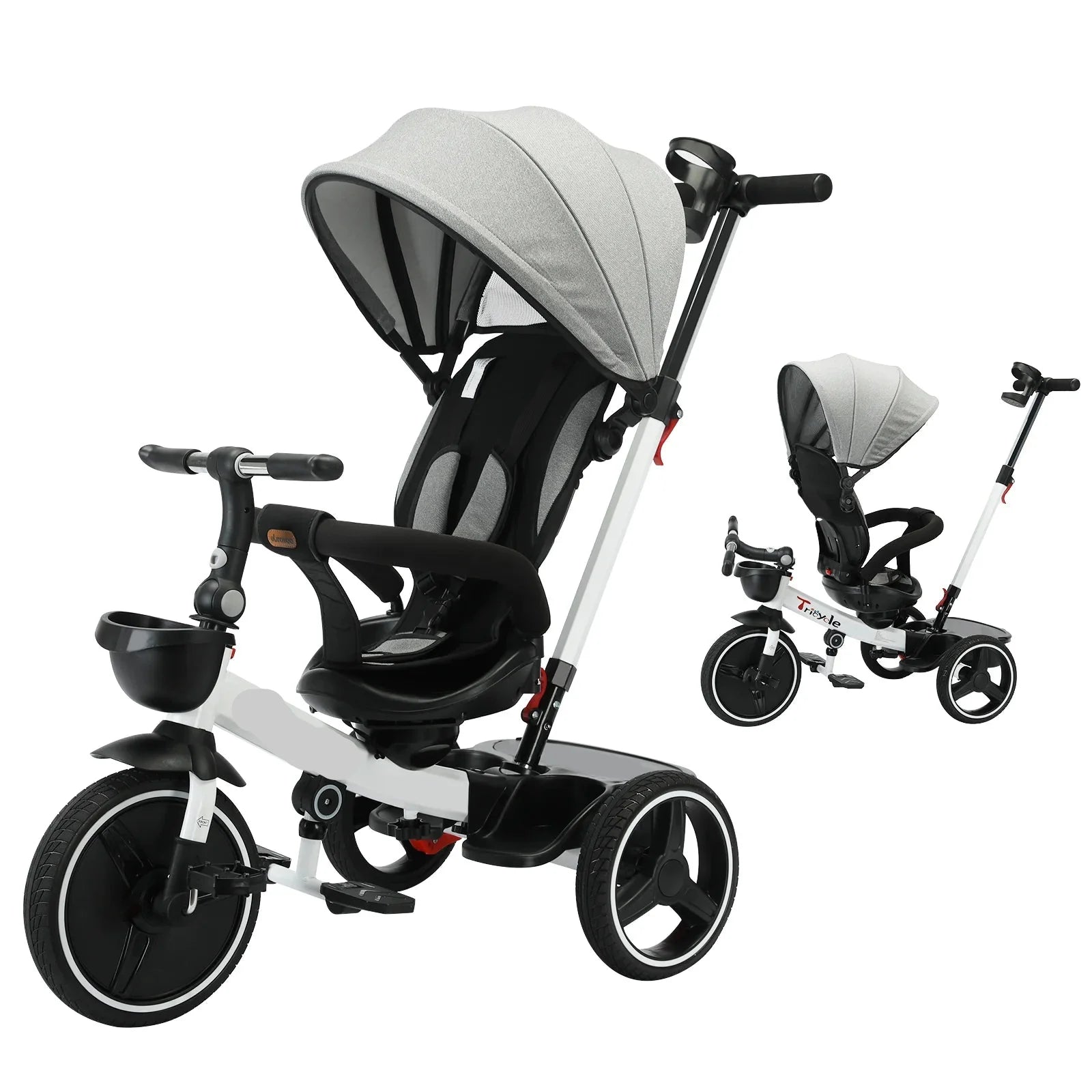 5-in-1 toddler push tricycle with adjustable canopy & storage basket for ages 1-5