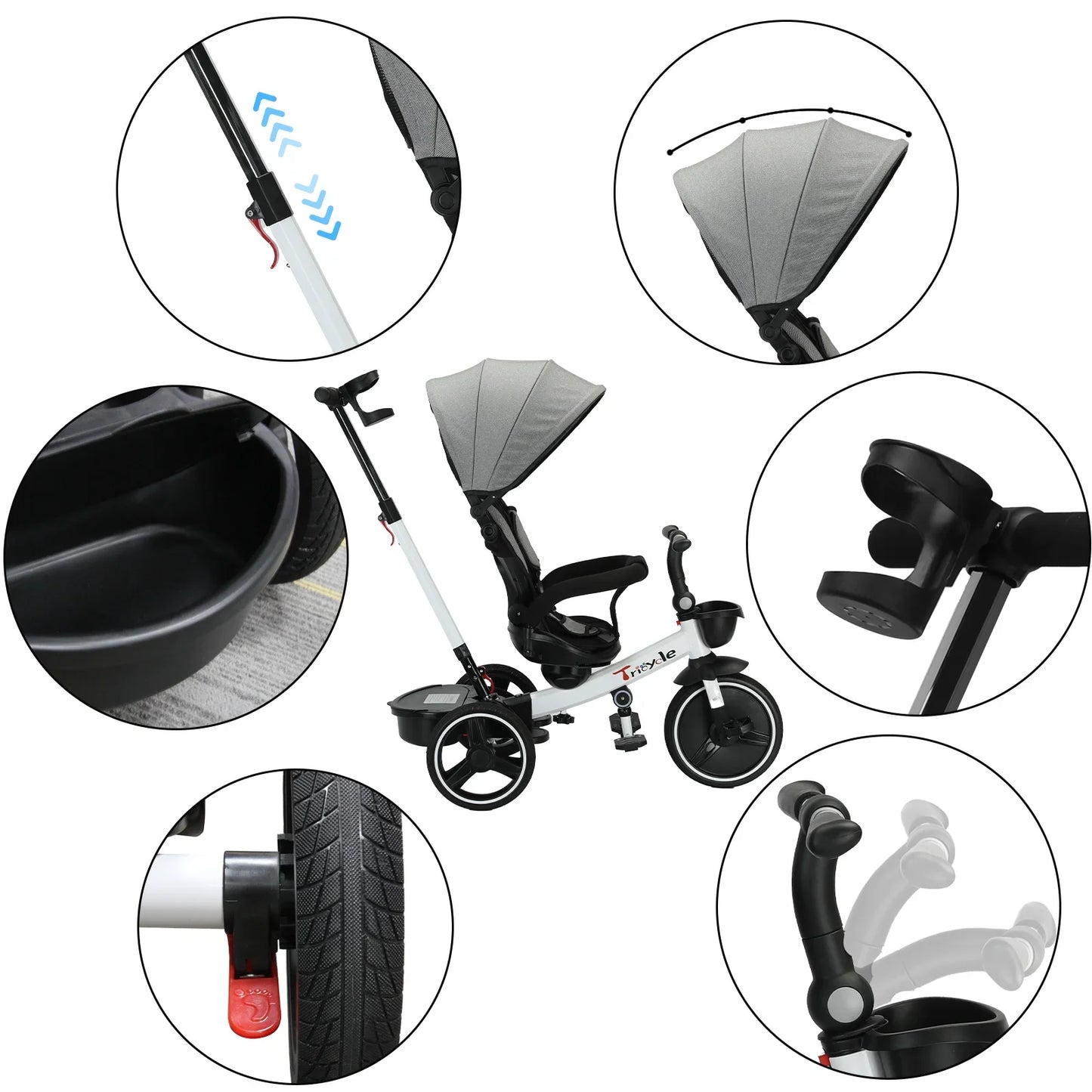 Multi-functional children's ride-on, stroller mode with canopy & safety harness