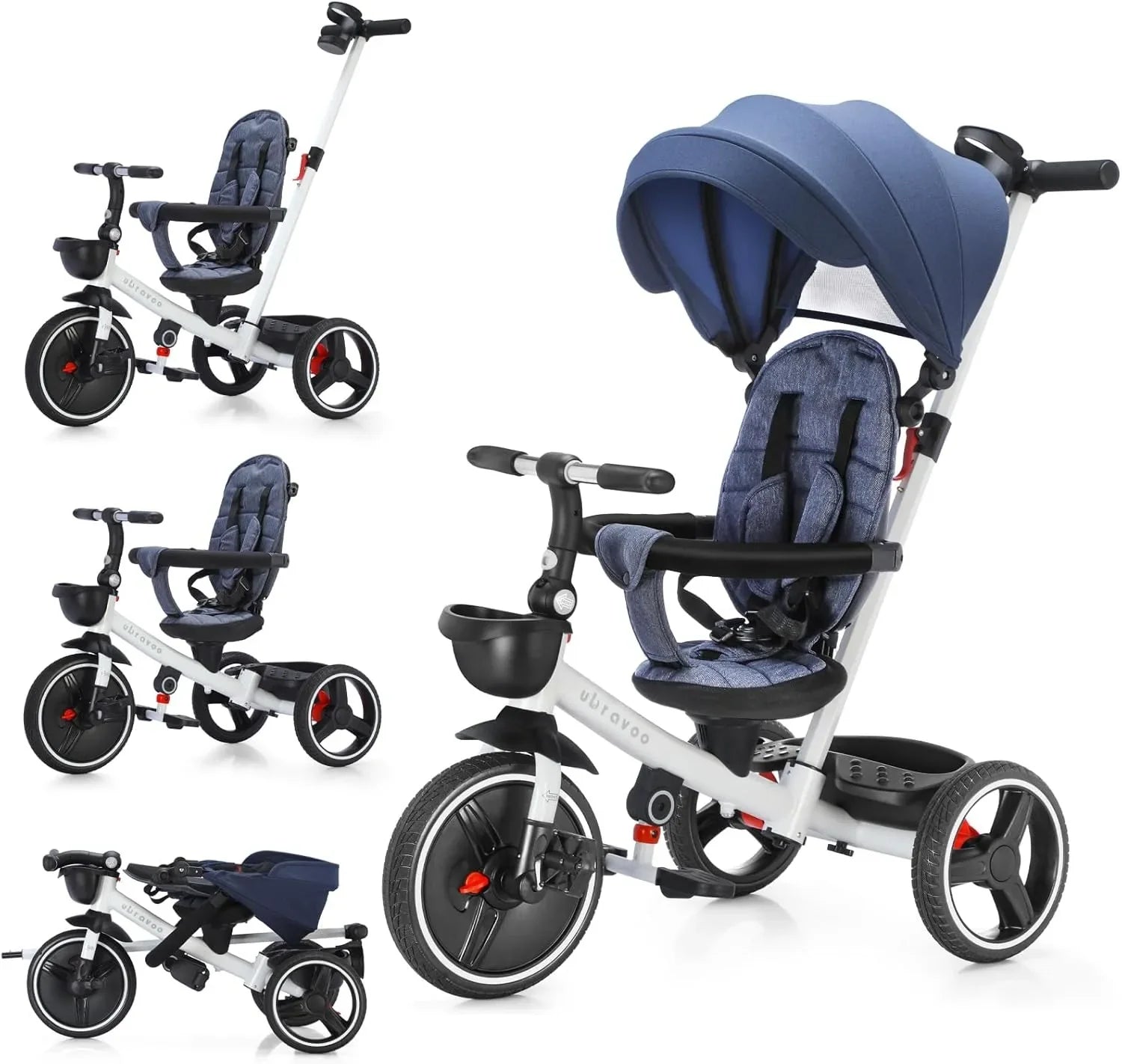 Outdoor junior tricycle for ages 1-5 with shock-absorbing wheels & canopy