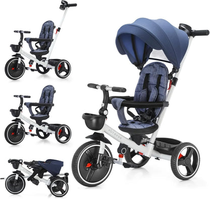 Outdoor junior tricycle for ages 1-5 with shock-absorbing wheels & canopy