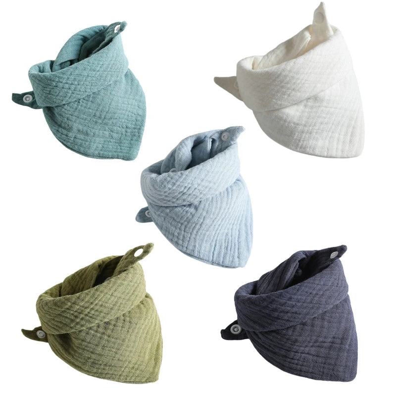 Collection of 5 soft cotton adjustable triangle scarf baby bibs
