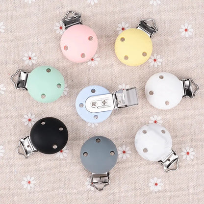 5-pack baby silicone round pacifier clips, BPA-free for safe infant use, assorted colors.