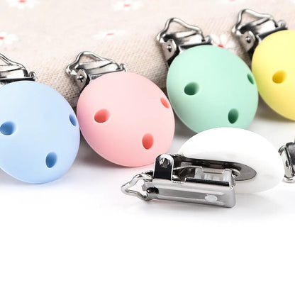 Essential baby accessory: 5 BPA-free silicone round pacifier clips for all infant pacifiers.