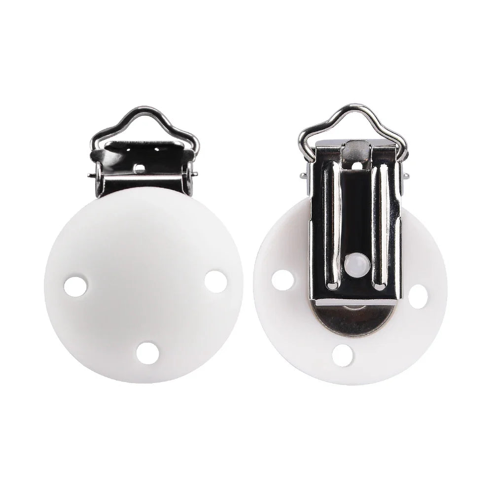 Stylish and safe: 5-pack BPA-free silicone round pacifier clips for baby's everyday use.