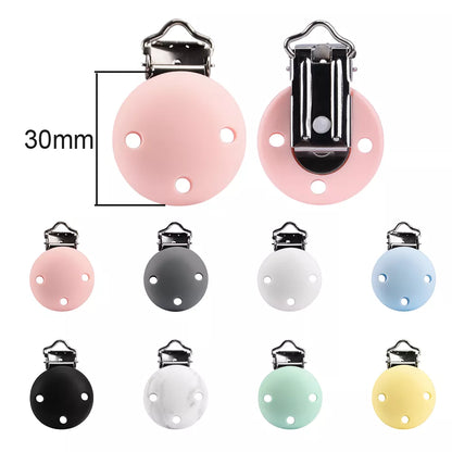 Assorted baby pacifier clips, round silicone design, 5-piece set, safe for newborns.