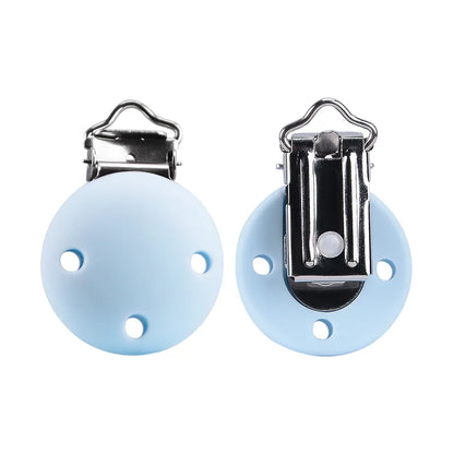 Round silicone pacifier clips, 5-pack, BPA-free for infants, convenient and stylish.