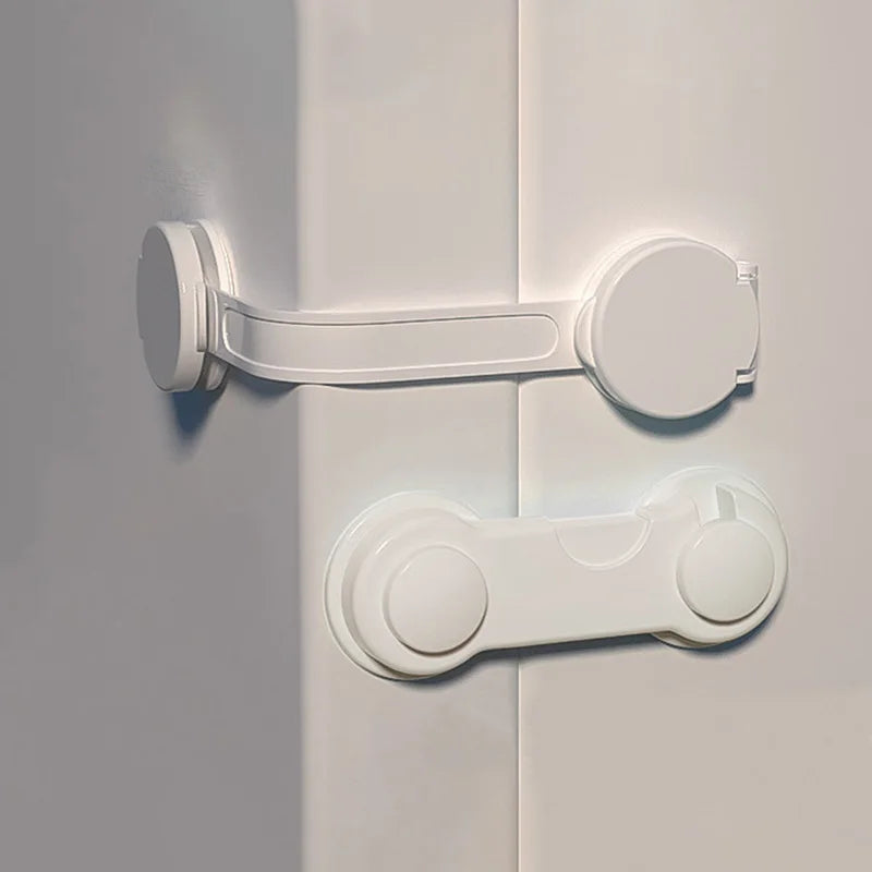 5-pack white child safety locks for cabinets and drawers, securing baby's safety