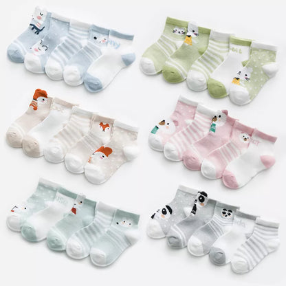 5 pairs of white cotton blend mesh infant baby socks for newborns, soft and breathable