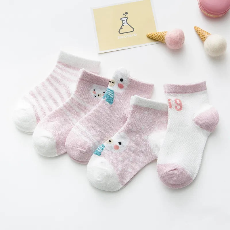 White cotton blend mesh baby socks, 5-pack, essential baby accessories for newborns