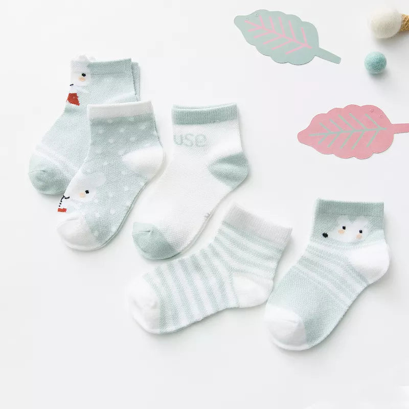 Unisex baby socks, 5 pairs white cotton blend mesh, suitable for ages 0 to 2 years