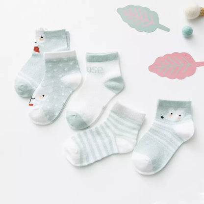 Unisex baby socks, 5 pairs white cotton blend mesh, suitable for ages 0 to 2 years