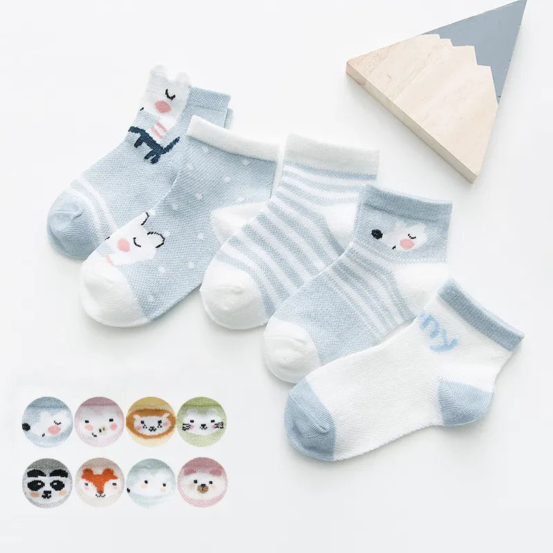 Unisex infant baby socks, 5 pairs in white cotton mesh for ages 0-2 years