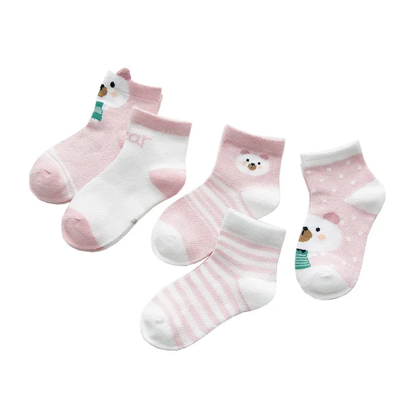 Set of assorted baby socks, 5 pairs of cotton blend mesh, ideal for infants 0-2Y