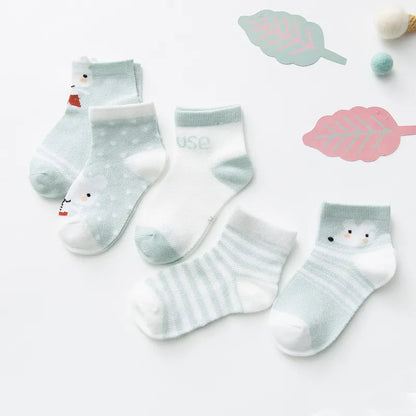 Breathable mesh infant socks, white cotton blend, 5 pairs for unisex baby apparel