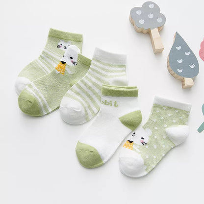 Soft everyday baby socks, 5 pairs of white cotton mesh for infants and toddlers