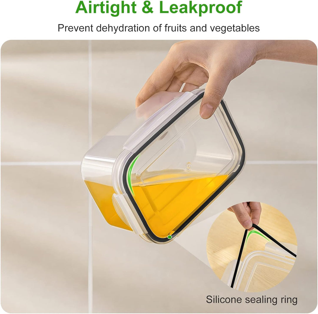 Durable food storage containers for kitchen organization, designed to keep fruits & veggies fresh longer.