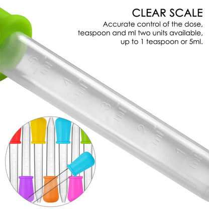 Essential 5-piece silicone and plastic 5ml dropper set for baby feeding & accurate dosing