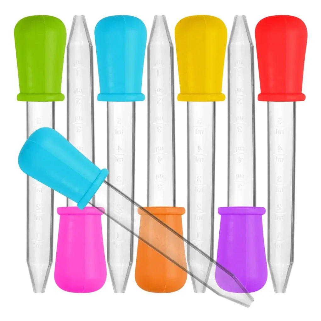 Random color 5ml droppers, silicone & plastic, perfect for baby medicine & creative tasks