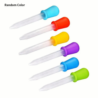 5-piece set of random color silicone & plastic droppers, 5ml for baby & kitchen