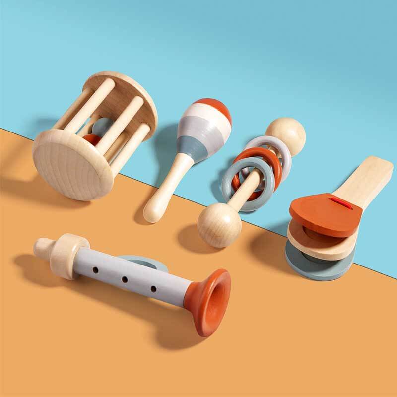 Educational wooden baby musical instrument toys, 5 pieces, for infant sensory play