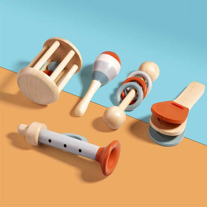Educational wooden baby musical instrument toys, 5 pieces, for infant sensory play