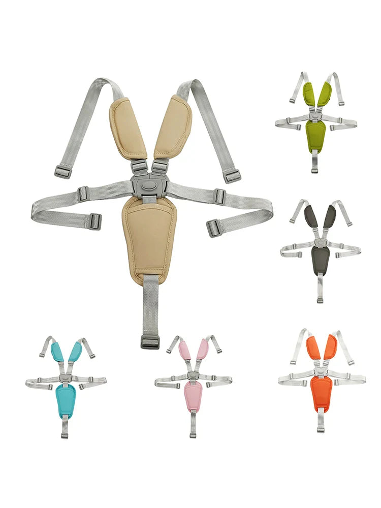 Universal baby safety 5-point harness with gentle PU pads for sensitive skin