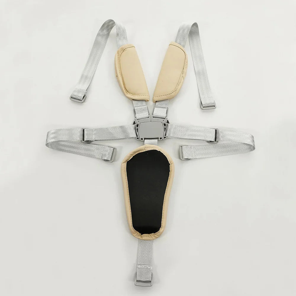 Highchair 5-point child security strap with padded PU leather for added comfort