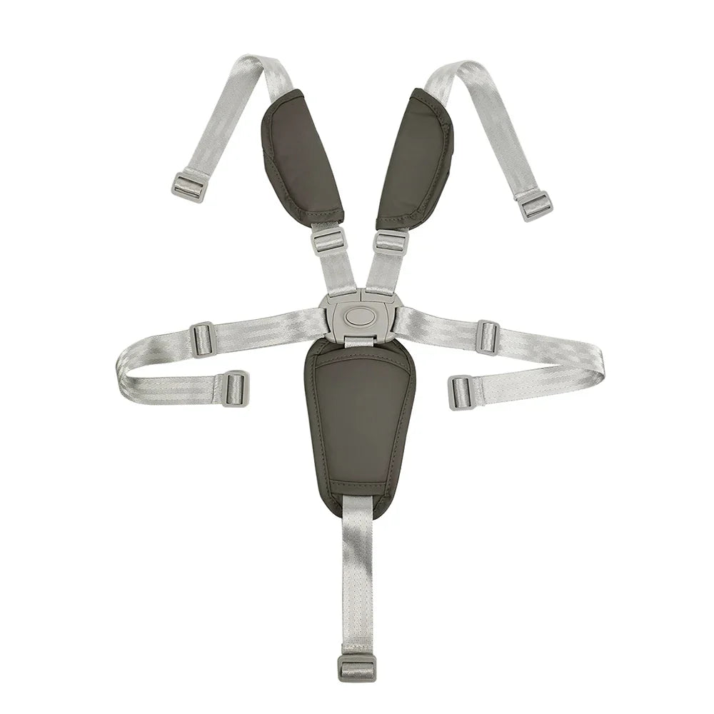 Black 5-point safety harness with adjustable straps and protective PU pads for infants