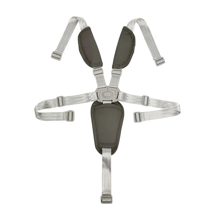Black 5-point safety harness with adjustable straps and protective PU pads for infants