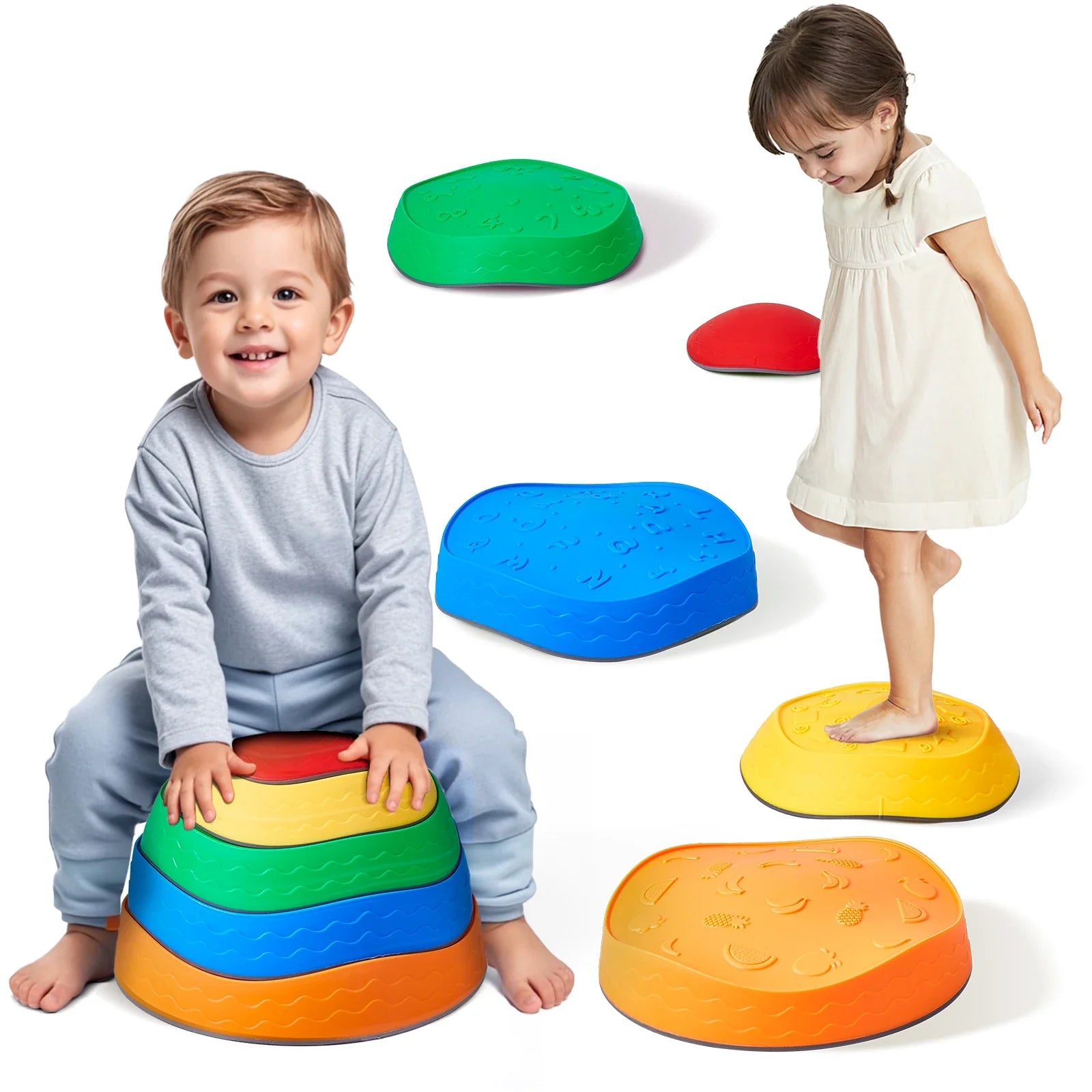 5 vibrant, non-slip balance stepping stones for kids' sensory and gross motor play