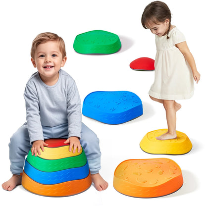 5 vibrant, non-slip balance stepping stones for kids' sensory and gross motor play