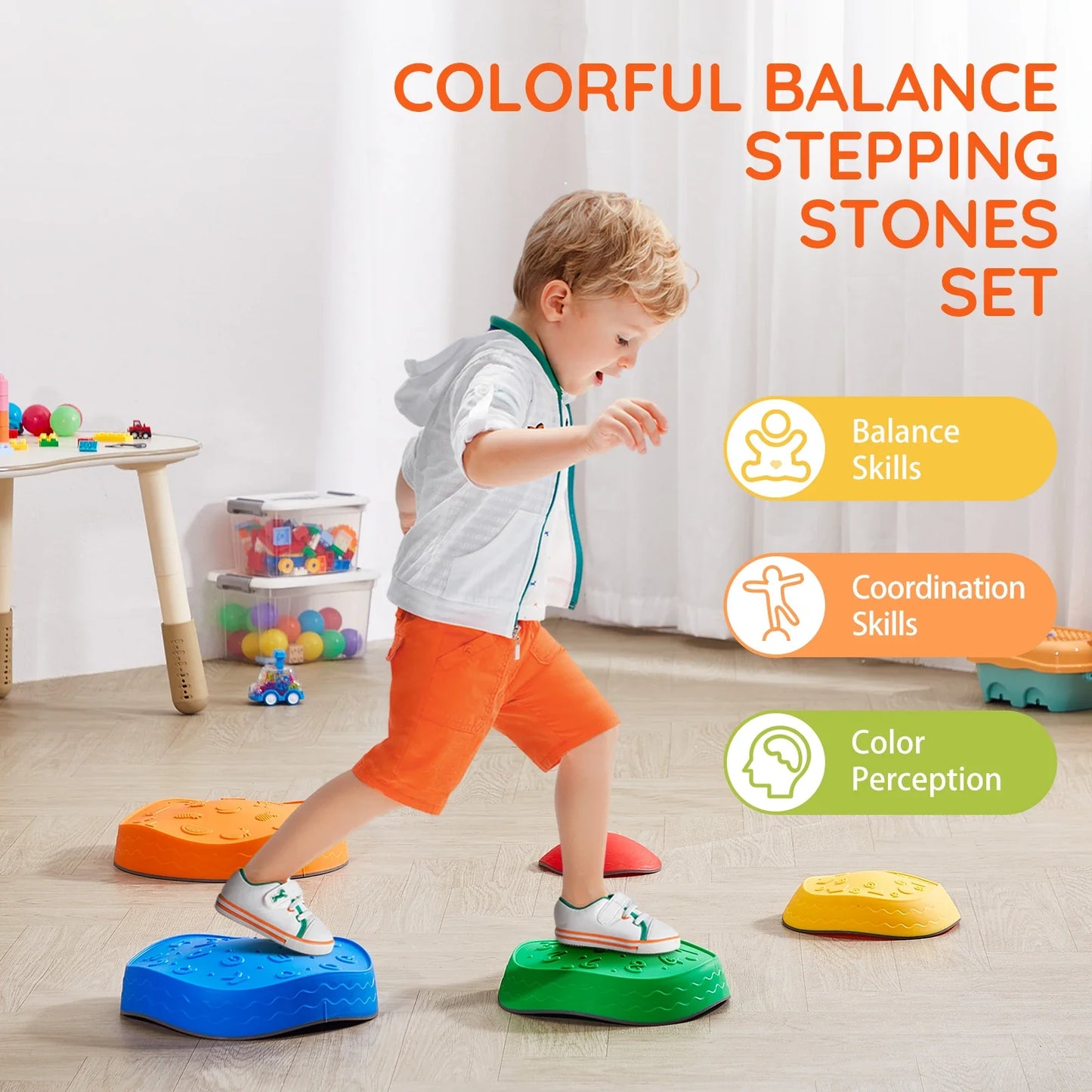 Kids balance stepping stones, stackable in bright colors for toddler training and fun