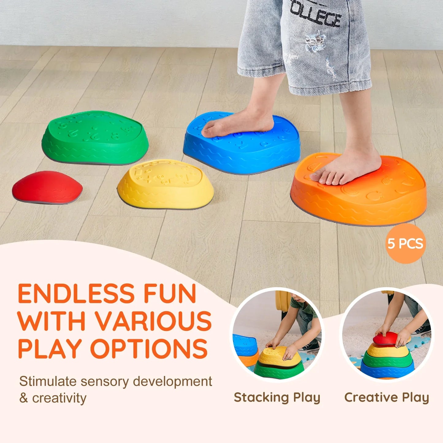 Montessori-inspired balance stepping stones set for kids, enhancing gross motor skills