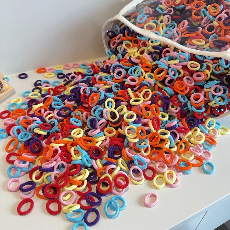 Close-up of a soft, colorful nylon hair tie, no-snag design for kids