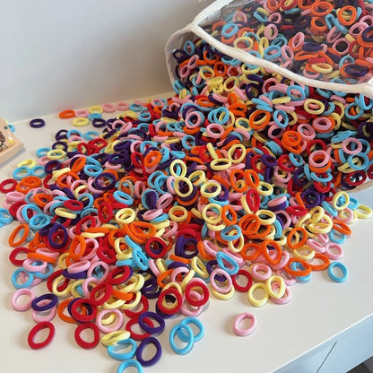 Close-up of a soft, colorful nylon hair tie, no-snag design for kids