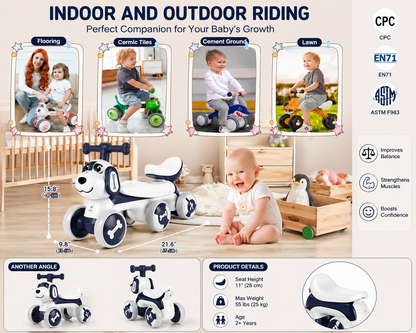 Red toddler balance bike with 4 wheels, designed for safe and fun riding for children aged 1-3 years.