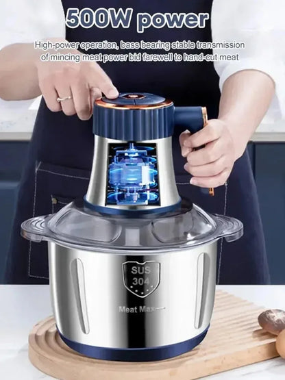 Electric meat grinder with clear 5L bowl, ideal for home cooking, kitchen appliance